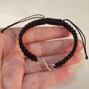 Men's Black Braided Weaved Rope Bracelet Infinity 8 Charm Adjustable Party Gift